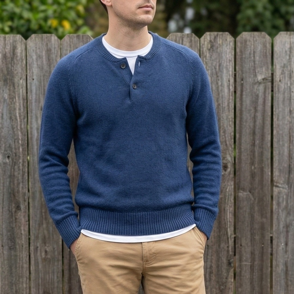 J Crew Men's Navy Henley Knit Sweater